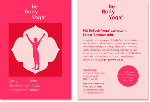 Der BeBody Yoga Flyer im Postkartenformat